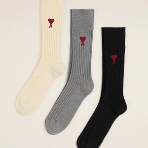 Ami Men's Casual Ribbed Socks - Cream, Gray, Black